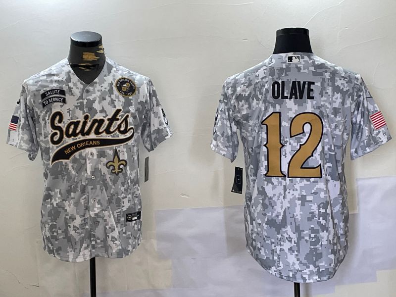 Men New Orleans Saints 12 Olave Nike Arctic Camo 2024 Salute to Service Limited NFL Jersey style 1